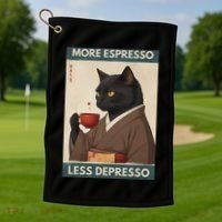 More Espresso Less Depresso Kimono Cat Japanese Art Golf Towel thumb 1