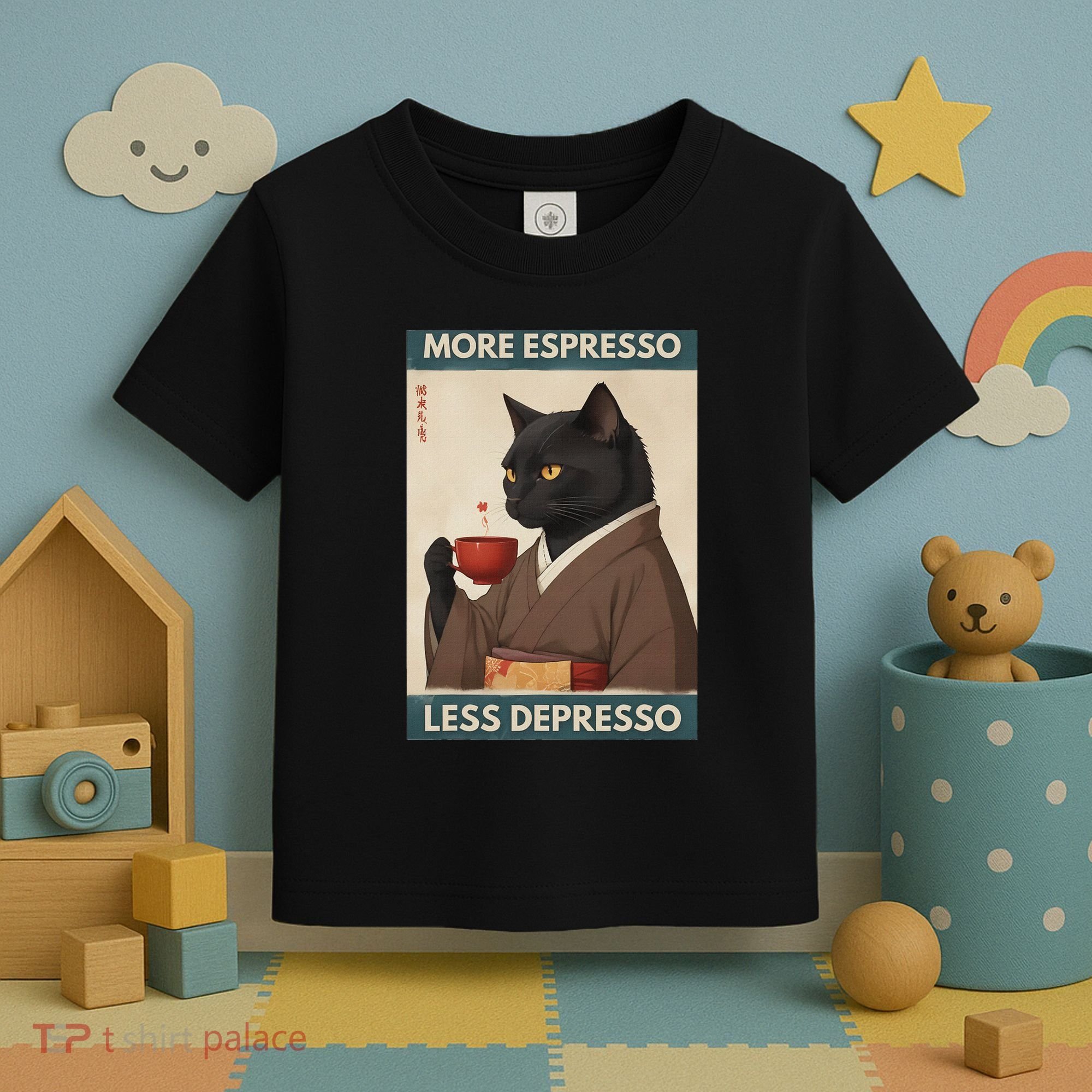 More Espresso Less Depresso Kimono Cat Japanese Art Toddler T-Shirt