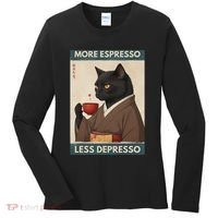 More Espresso Less Depresso Kimono Cat Japanese Art Women's Long Sleeve Shirt thumb 0