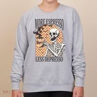 More Espresso Less Depresso Coffee Drink Skeleton Halloween Women's Sweatshirt thumb 0