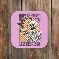 More Espresso Less Depresso Coffee Drink Skeleton Halloween Coaster thumb 0