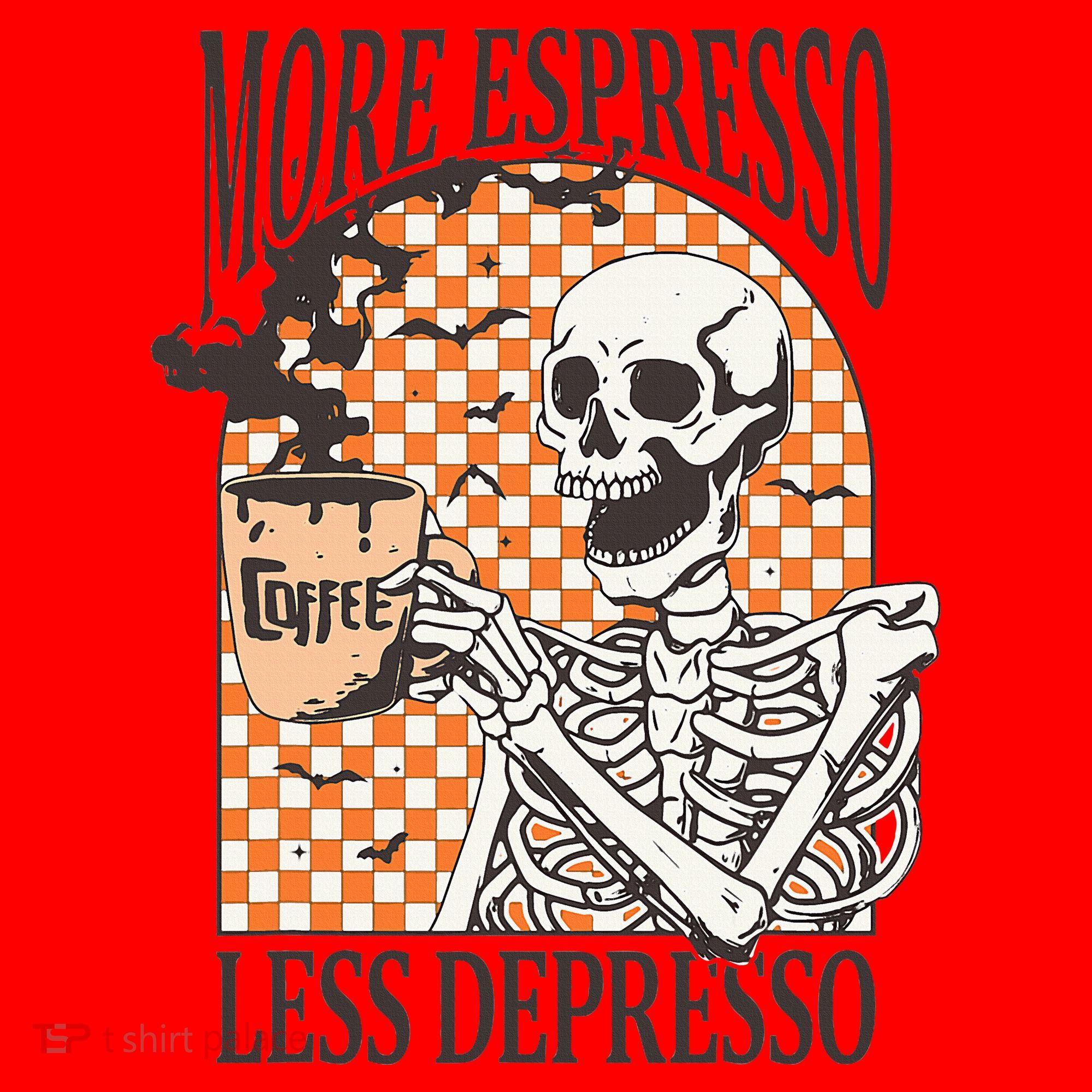 More Espresso Less Depresso Coffee Drink Skeleton Halloween Santa Hat