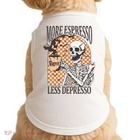 More Espresso Less Depresso Coffee Drink Skeleton Halloween Doggie Tank thumb 0
