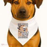 More Espresso Less Depresso Coffee Drink Skeleton Halloween USA-Made Doggie Bandana thumb 1