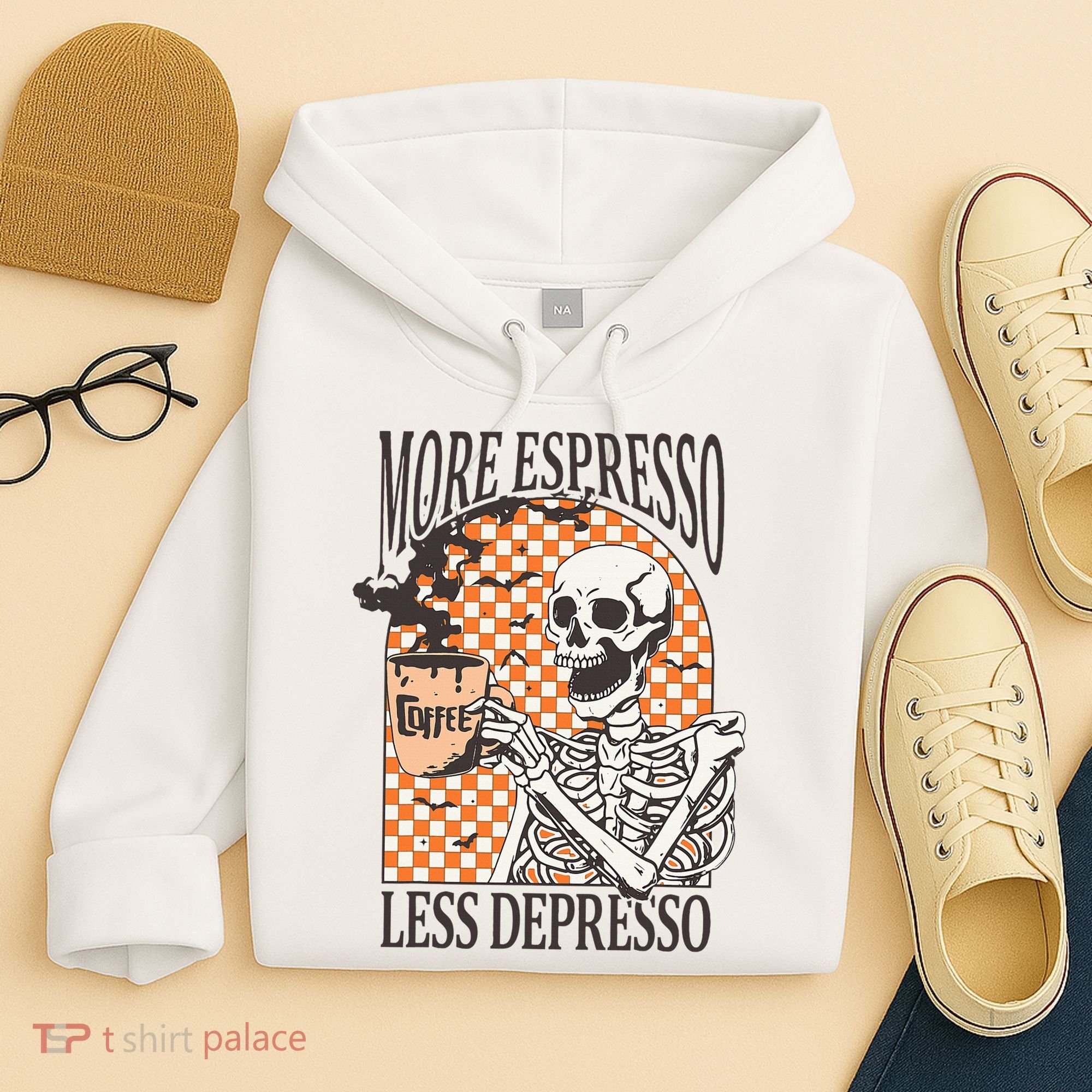 More Espresso Less Depresso Coffee Drink Skeleton Halloween Hoodie