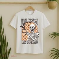 More Espresso Less Depresso Coffee Drink Skeleton Halloween T-Shirt thumb 2