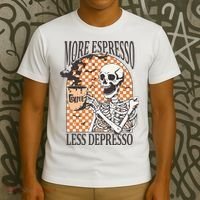 More Espresso Less Depresso Coffee Drink Skeleton Halloween T-Shirt thumb 3