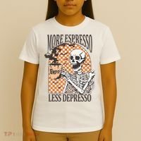More Espresso Less Depresso Coffee Drink Skeleton Halloween T-Shirt thumb 4