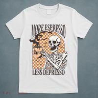 More Espresso Less Depresso Coffee Drink Skeleton Halloween T-Shirt thumb 5