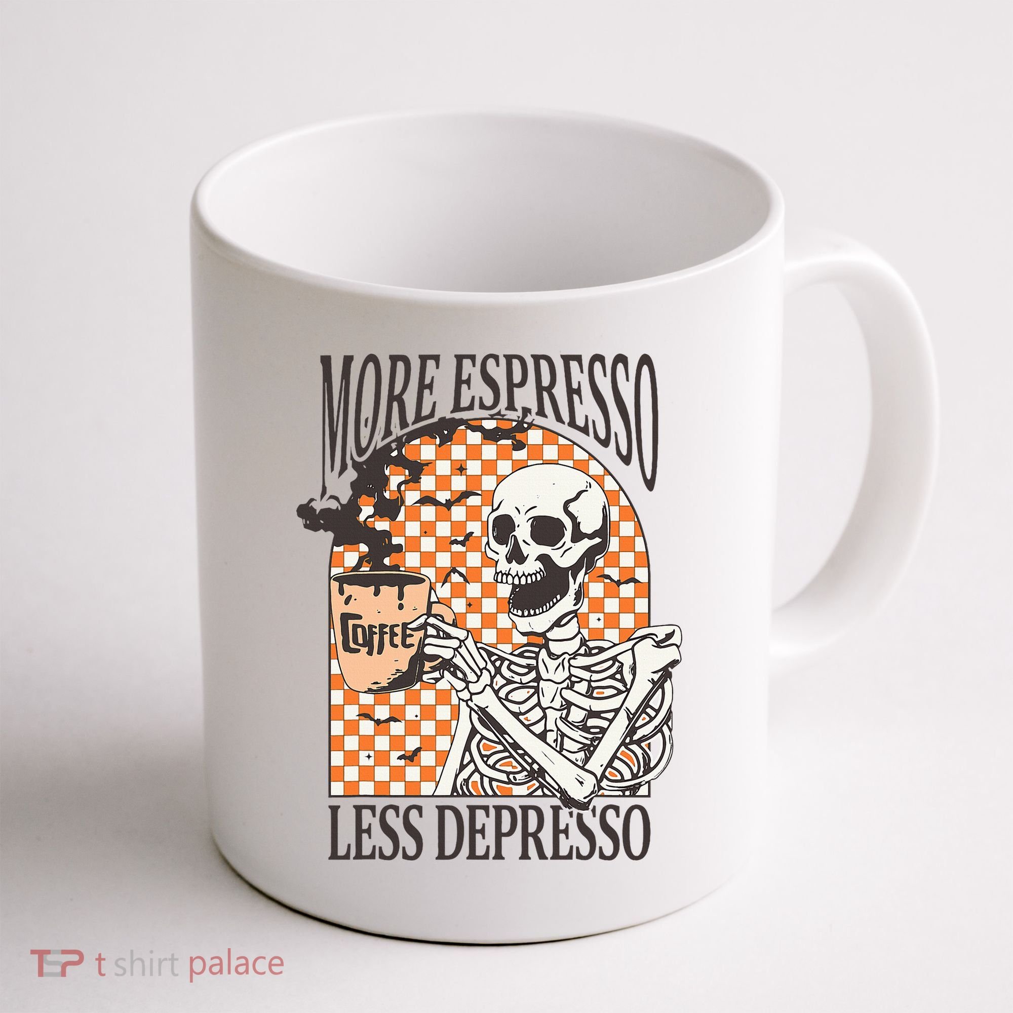 More Espresso Less Depresso Coffee Drink Skeleton Halloween Coffee Mug