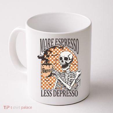 More Espresso Less Depresso Coffee Drink Skeleton Halloween Coffee Mug