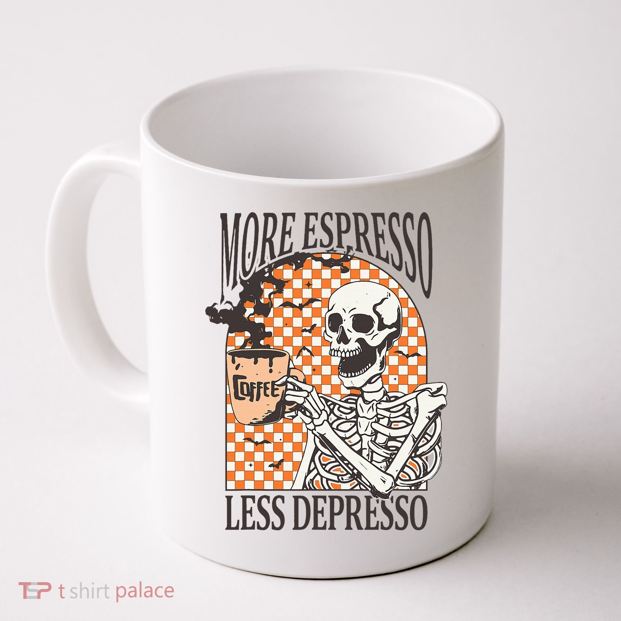 More Espresso Less Depresso Coffee Drink Skeleton Halloween Coffee Mug