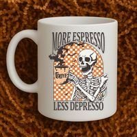 More Espresso Less Depresso Coffee Drink Skeleton Halloween Coffee Mug thumb 2