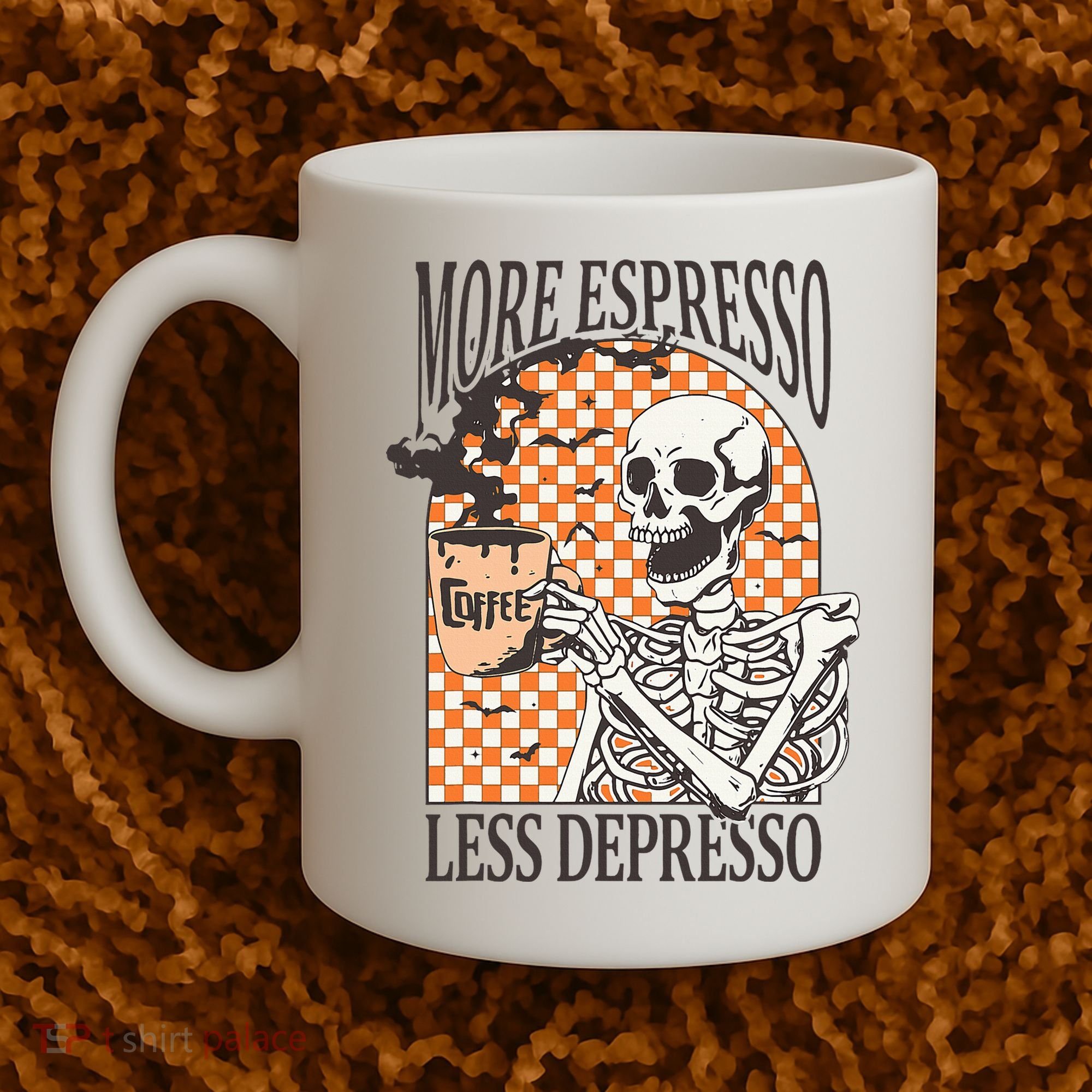More Espresso Less Depresso Coffee Drink Skeleton Halloween Coffee Mug