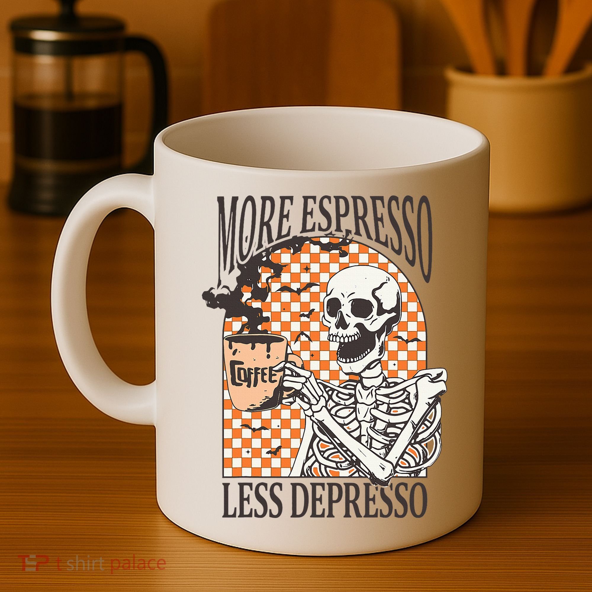More Espresso Less Depresso Coffee Drink Skeleton Halloween Coffee Mug