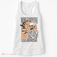 More Espresso Less Depresso Coffee Drink Skeleton Halloween Women's Tank Top thumb 0