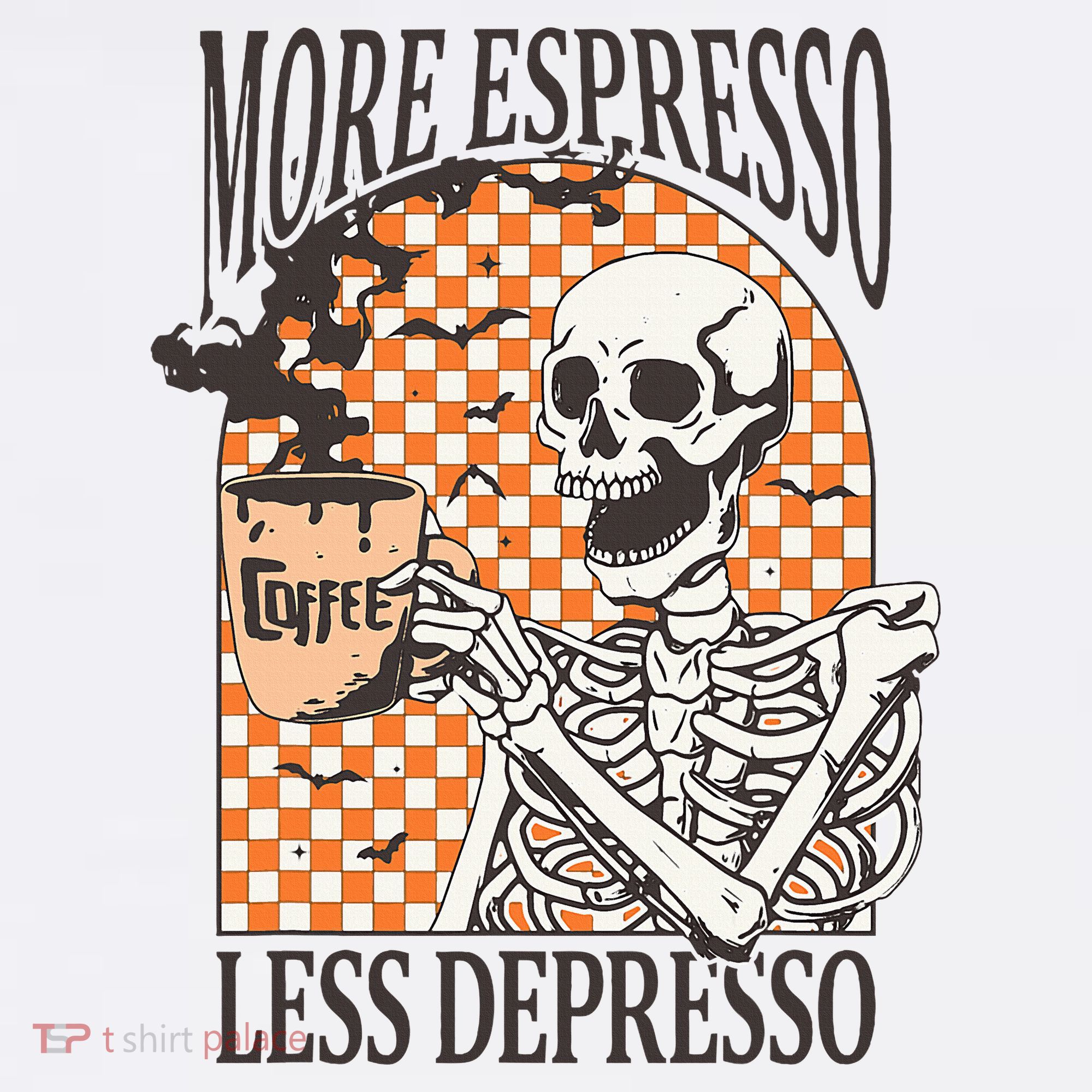 More Espresso Less Depresso Coffee Drink Skeleton Halloween Women's Tank Top