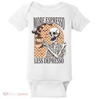 More Espresso Less Depresso Coffee Drink Skeleton Halloween Baby Bodysuit thumb 0
