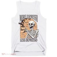 More Espresso Less Depresso Coffee Drink Skeleton Halloween Tank Top thumb 0