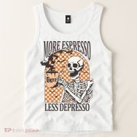 More Espresso Less Depresso Coffee Drink Skeleton Halloween Tank Top thumb 2