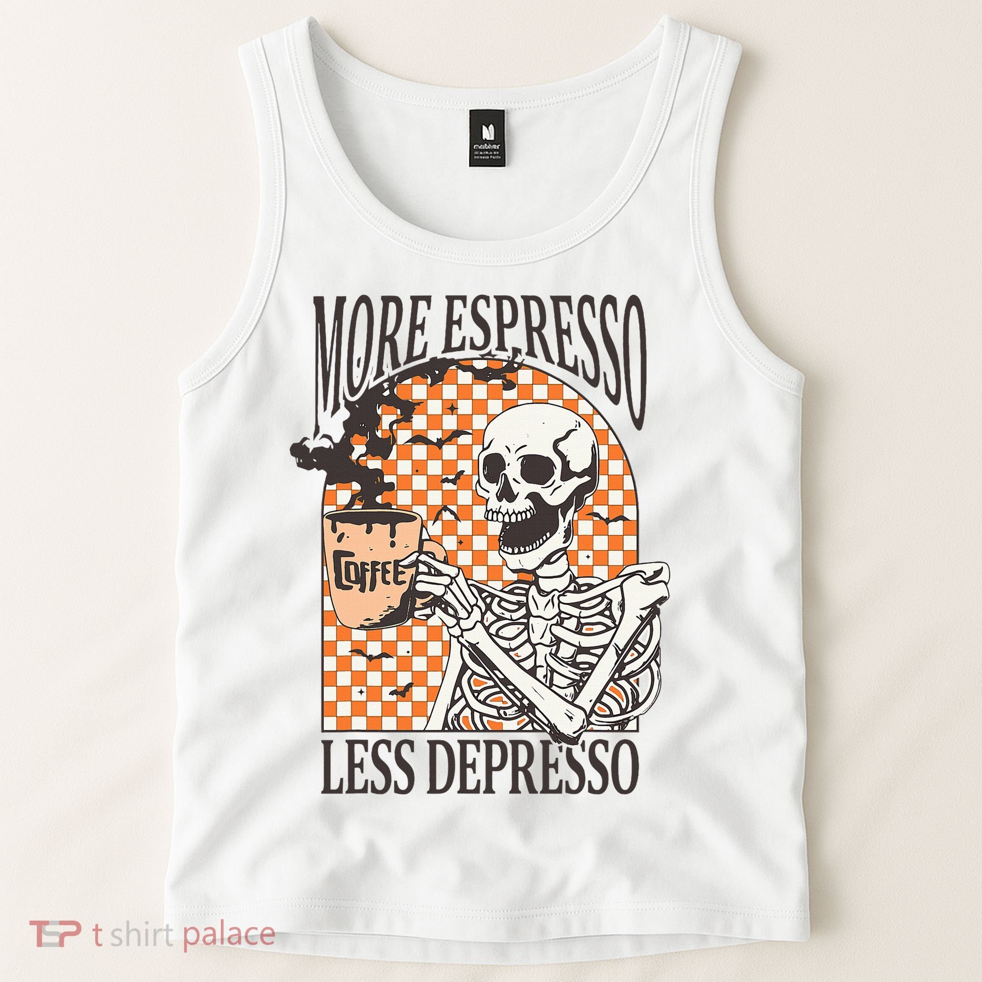 More Espresso Less Depresso Coffee Drink Skeleton Halloween Tank Top