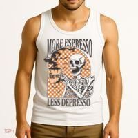 More Espresso Less Depresso Coffee Drink Skeleton Halloween Tank Top thumb 3