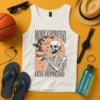 More Espresso Less Depresso Coffee Drink Skeleton Halloween Tank Top thumb 4