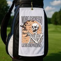 More Espresso Less Depresso Coffee Drink Skeleton Halloween Golf Towel thumb 2
