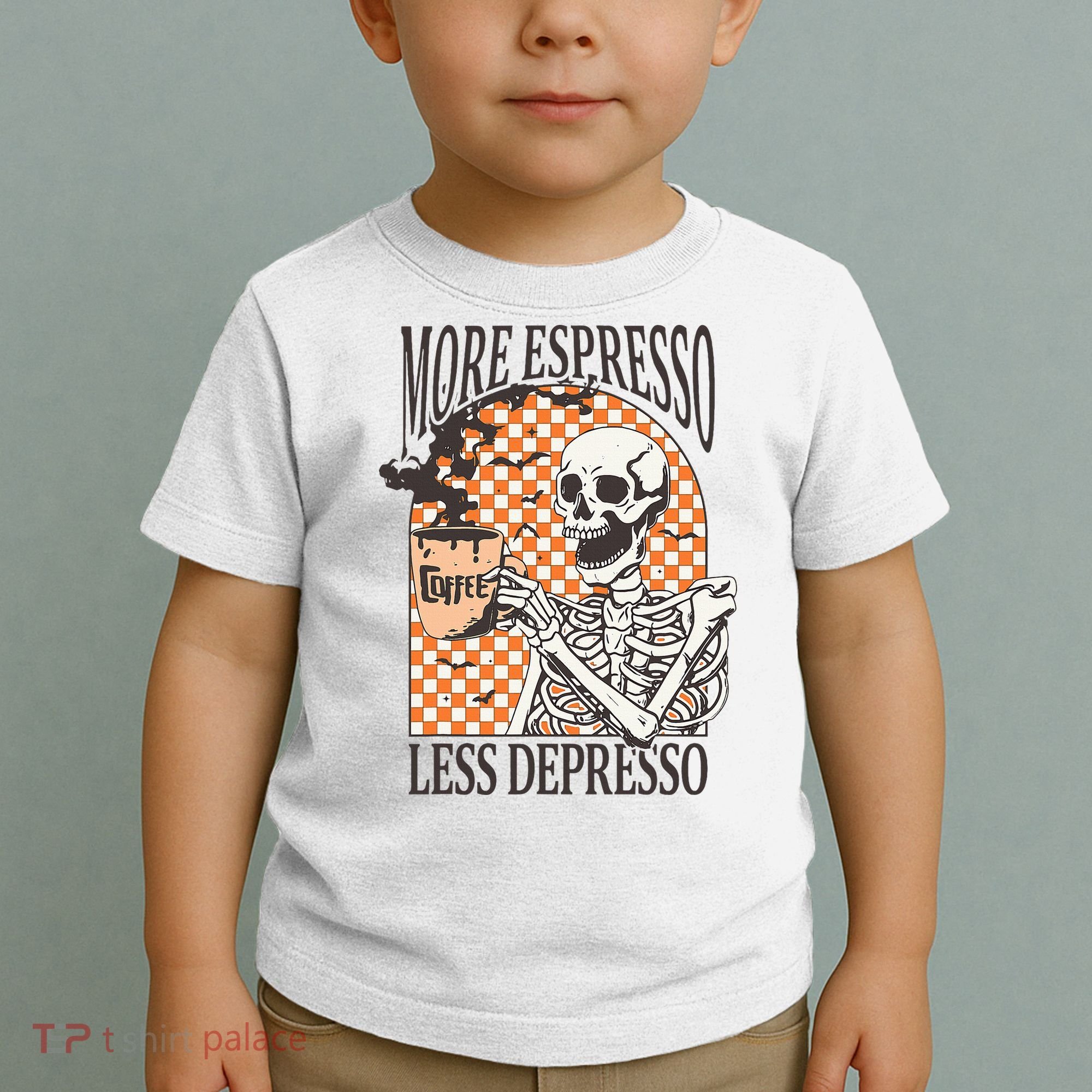 More Espresso Less Depresso Coffee Drink Skeleton Halloween Toddler T-Shirt