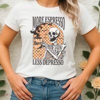 More Espresso Less Depresso Coffee Drink Skeleton Halloween Women's T-Shirt thumb 2