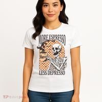 More Espresso Less Depresso Coffee Drink Skeleton Halloween Women's T-Shirt thumb 4