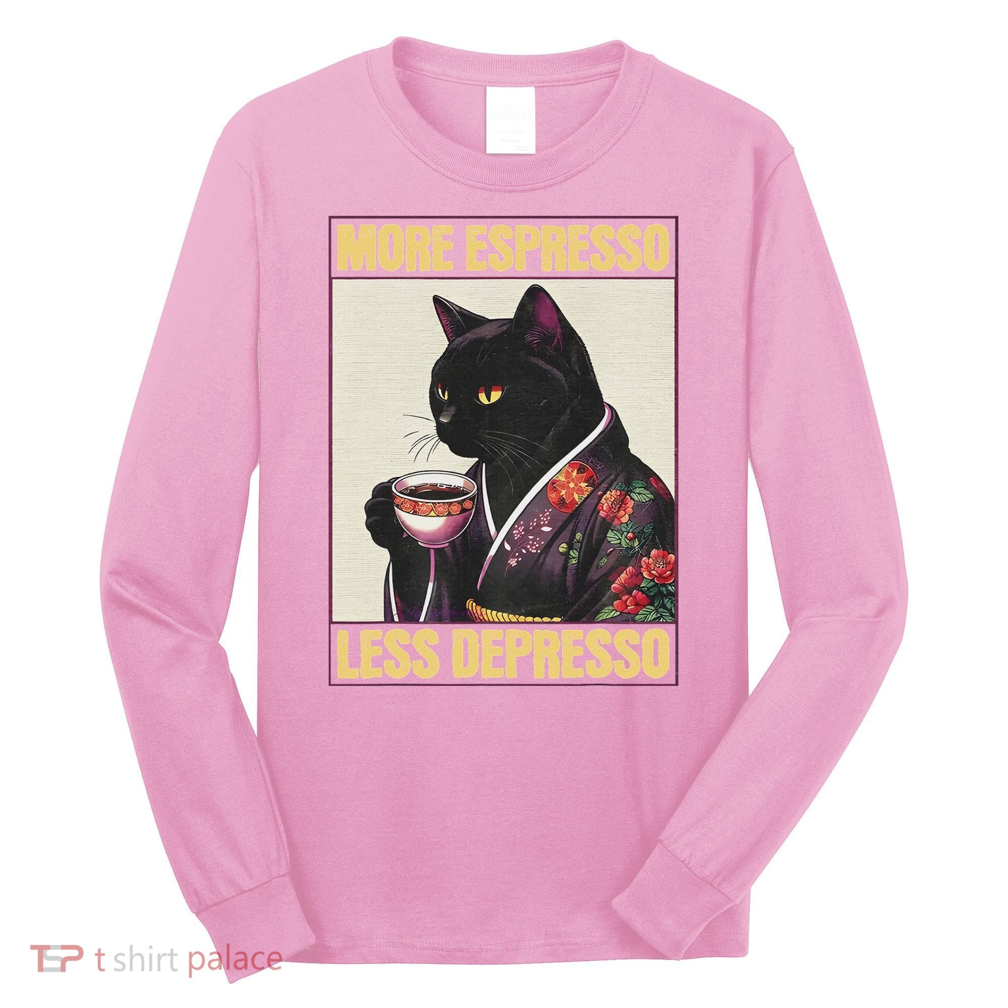 More Espresso Less Depresso Kimono Cat Japanese Long Sleeve Shirt