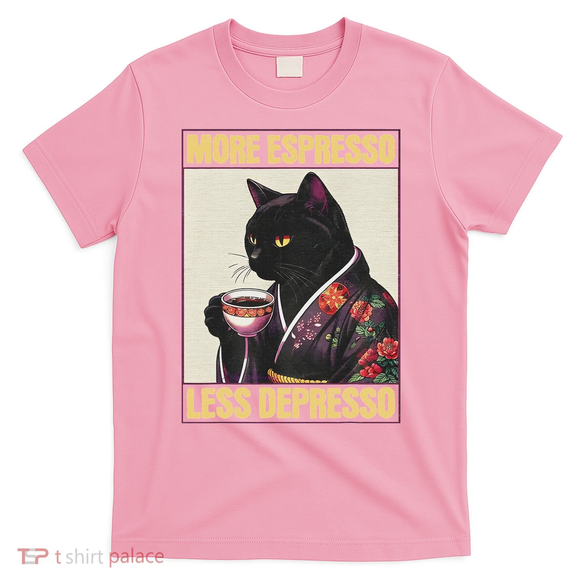 More Espresso Less Depresso Kimono Cat Japanese T-Shirt