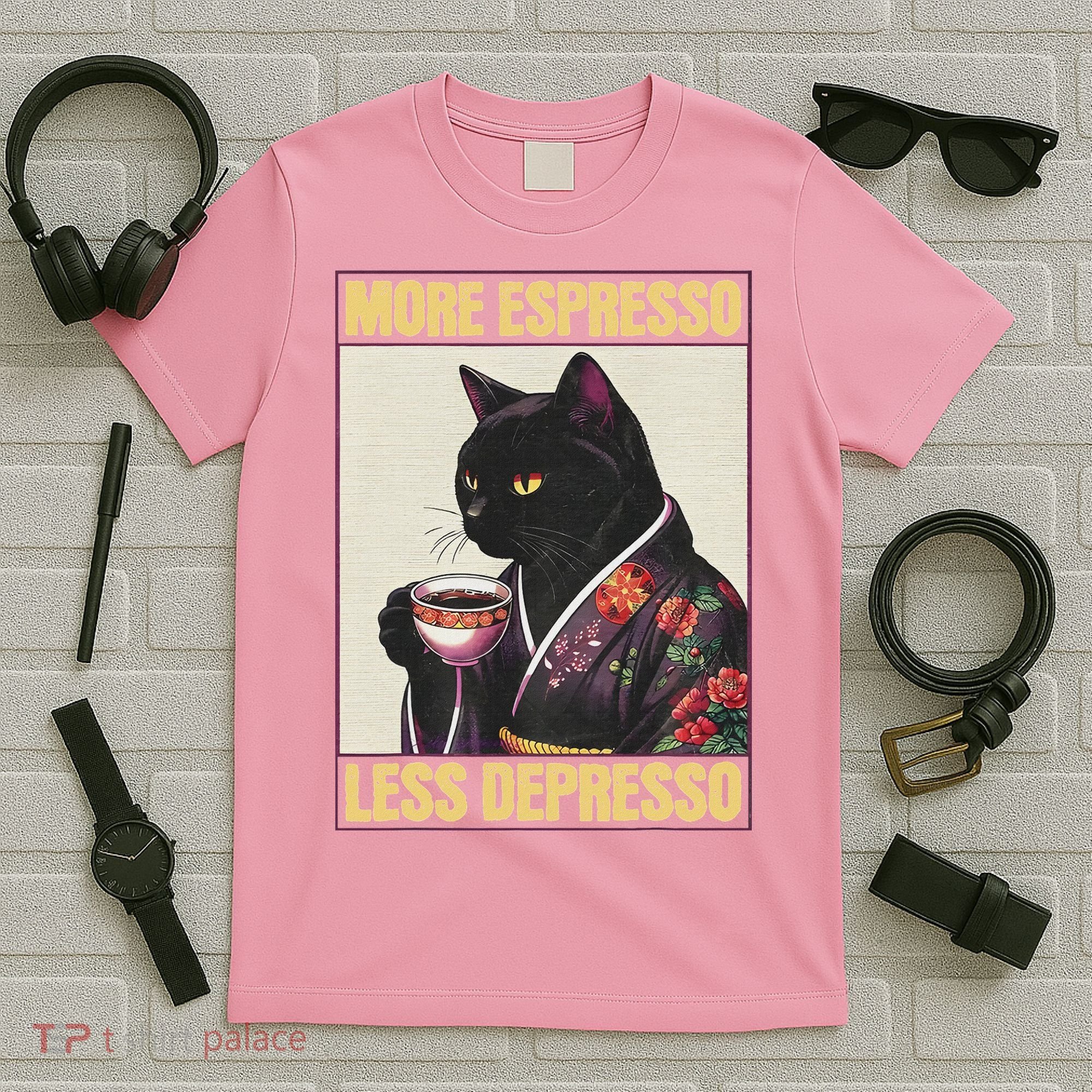 More Espresso Less Depresso Kimono Cat Japanese T-Shirt