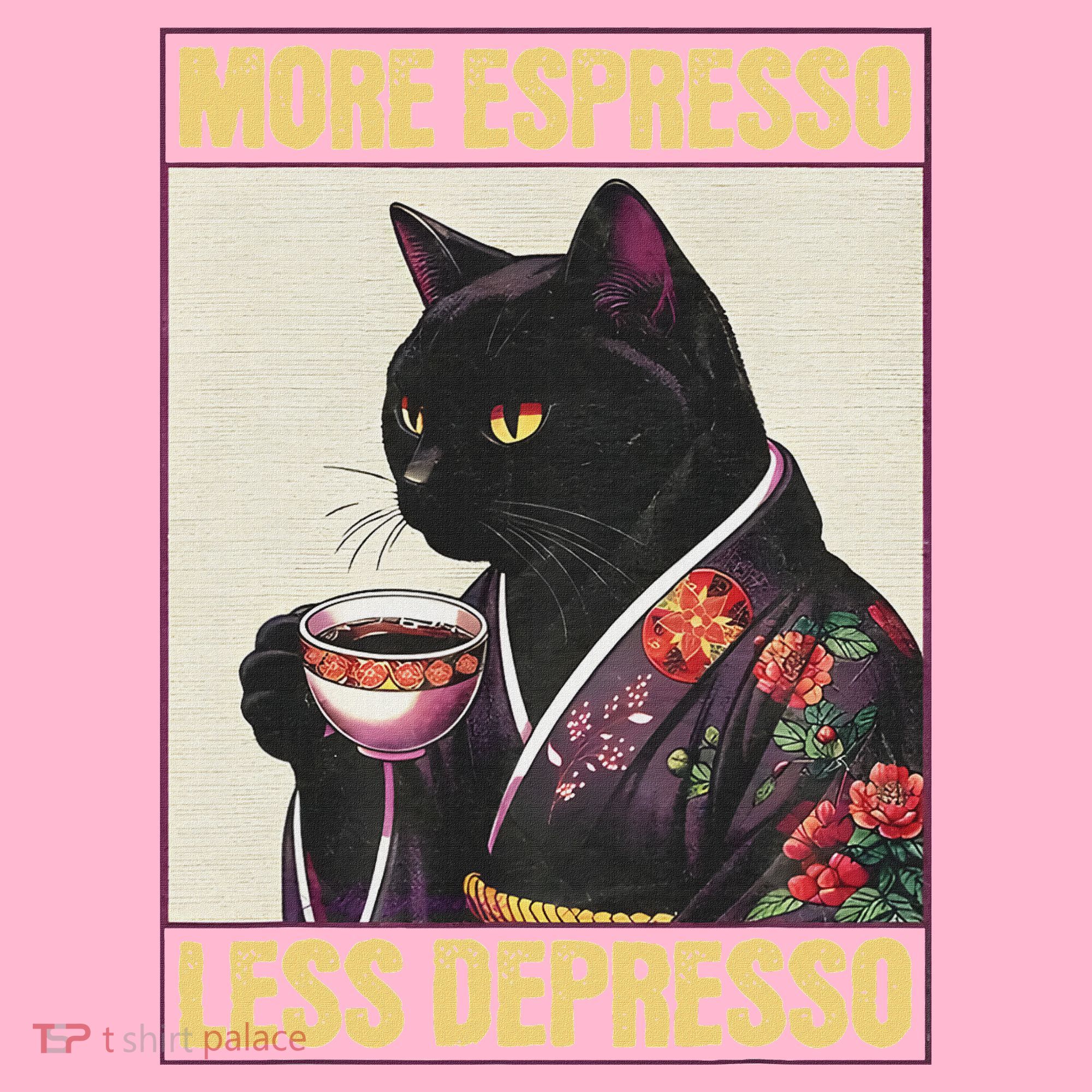 More Espresso Less Depresso Kimono Cat Japanese T-Shirt