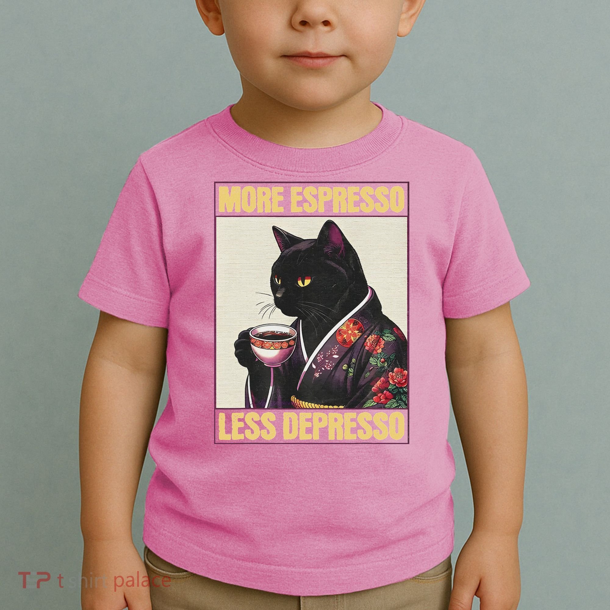 More Espresso Less Depresso Kimono Cat Japanese Toddler T-Shirt