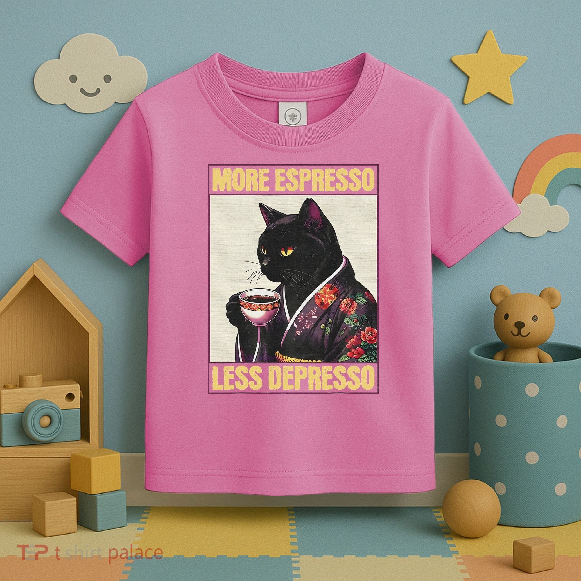 More Espresso Less Depresso Kimono Cat Japanese Toddler T-Shirt