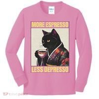 More Espresso Less Depresso Kimono Cat Japanese Kids Long Sleeve Shirt thumb 0