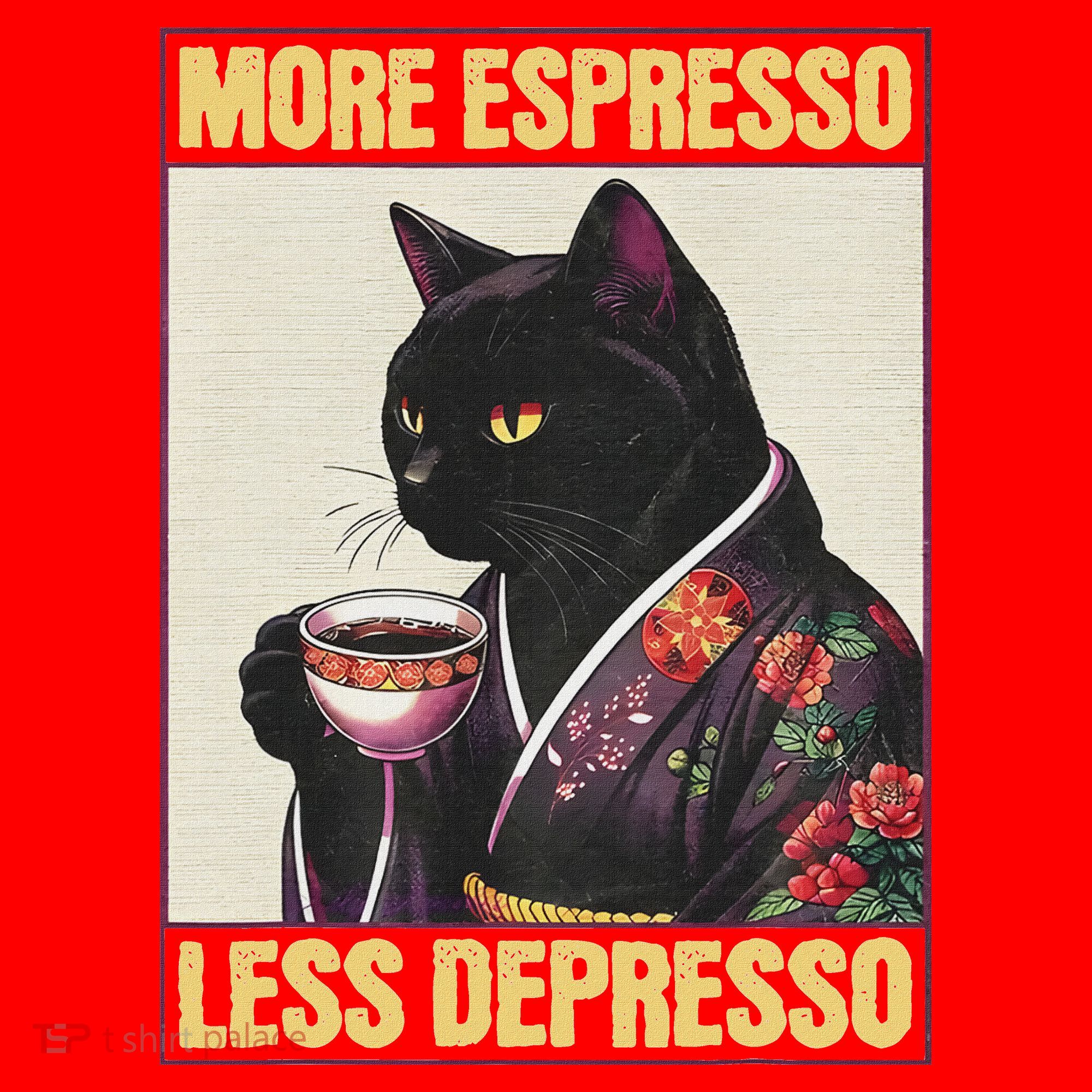 More Espresso Less Depresso Kimono Cat Japanese Santa Hat