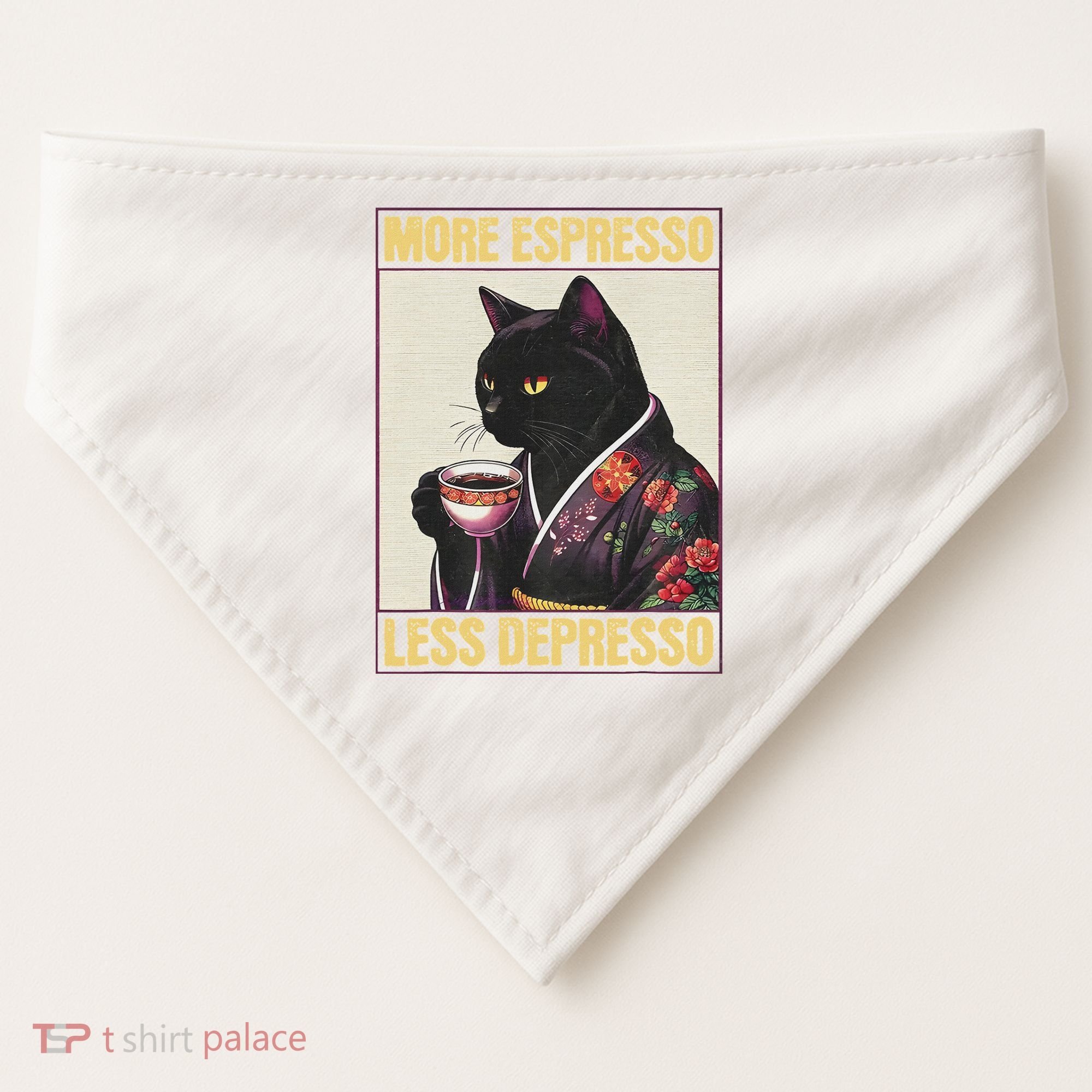 More Espresso Less Depresso Kimono Cat Japanese USA-Made Doggie Bandana