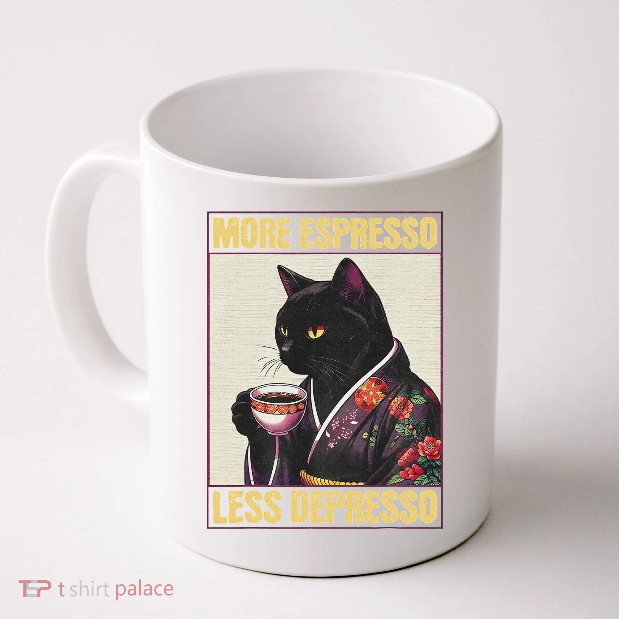 More Espresso Less Depresso Kimono Cat Japanese Coffee Mug