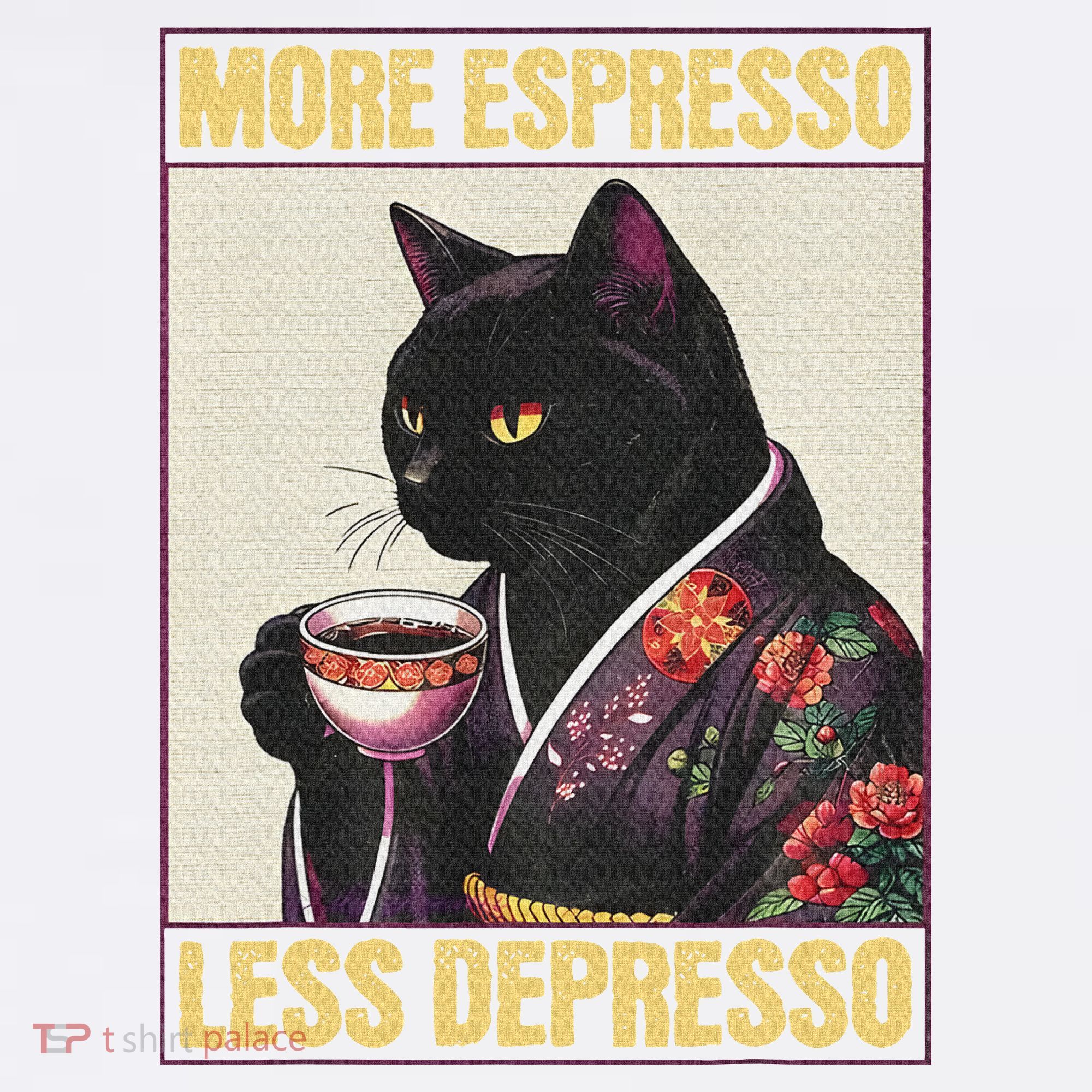 More Espresso Less Depresso Kimono Cat Japanese Women's Hoodie