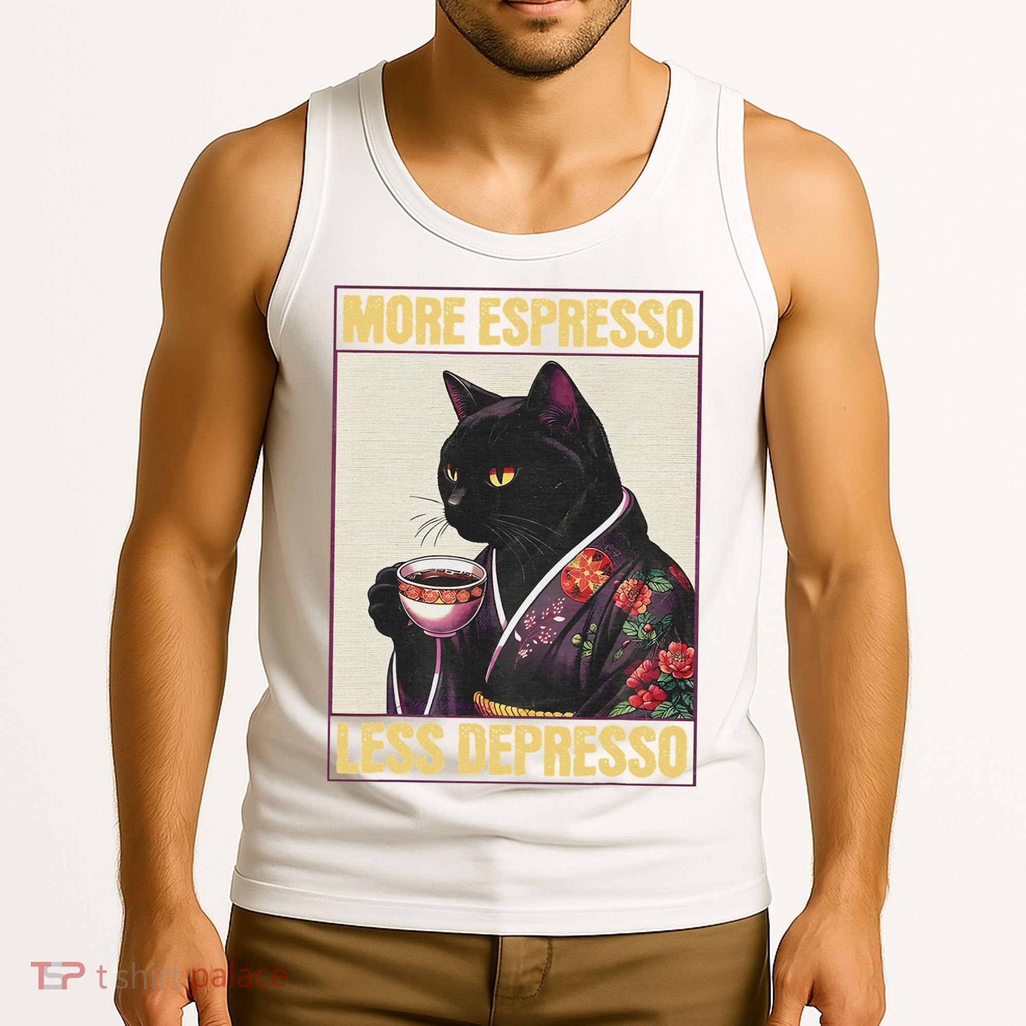More Espresso Less Depresso Kimono Cat Japanese Tank Top