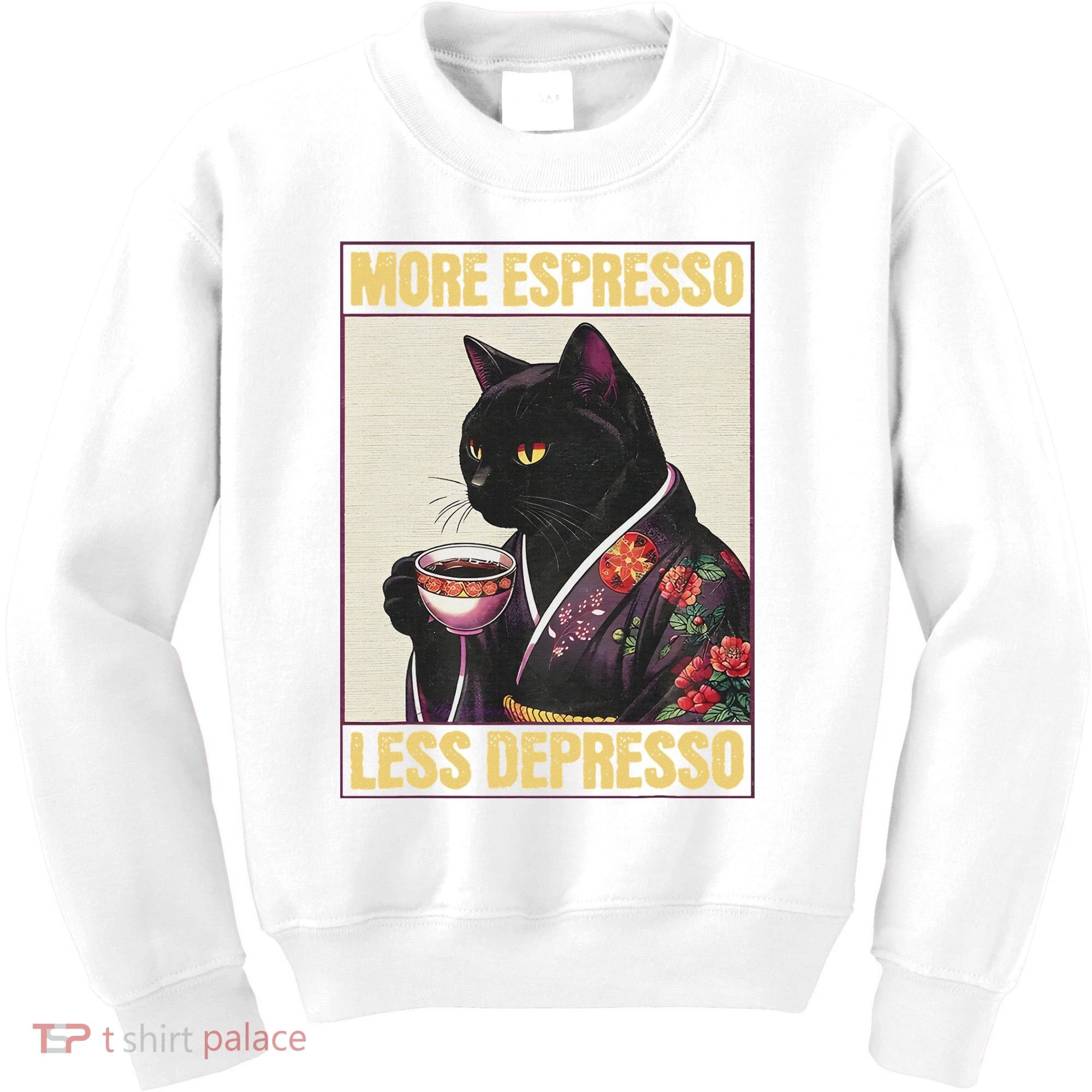 More Espresso Less Depresso Kimono Cat Japanese Kids Sweatshirt