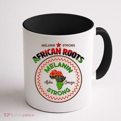 Melanin Strong African Roots Emblem Coffee Mug back