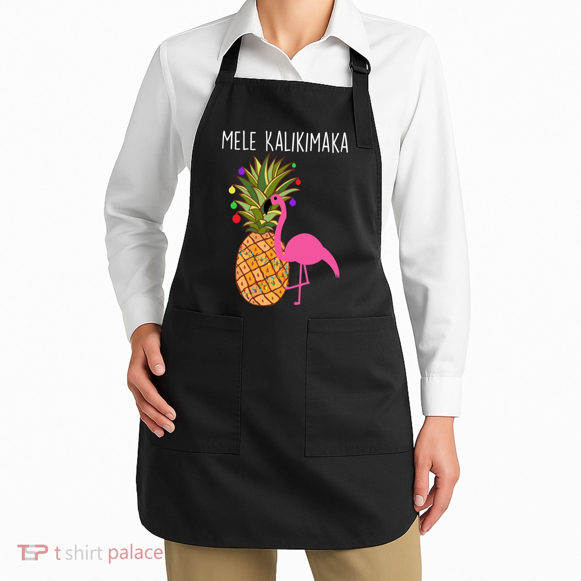 Mele Kalikimaka Flamingo Christmas Apron