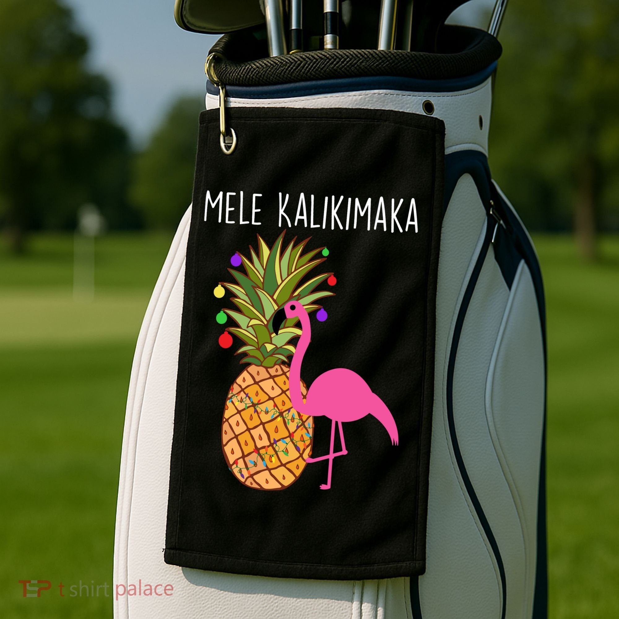 Mele Kalikimaka Flamingo Christmas Golf Towel