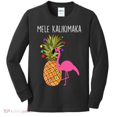 Mele Kalikimaka Flamingo Christmas Kids Long Sleeve Shirt