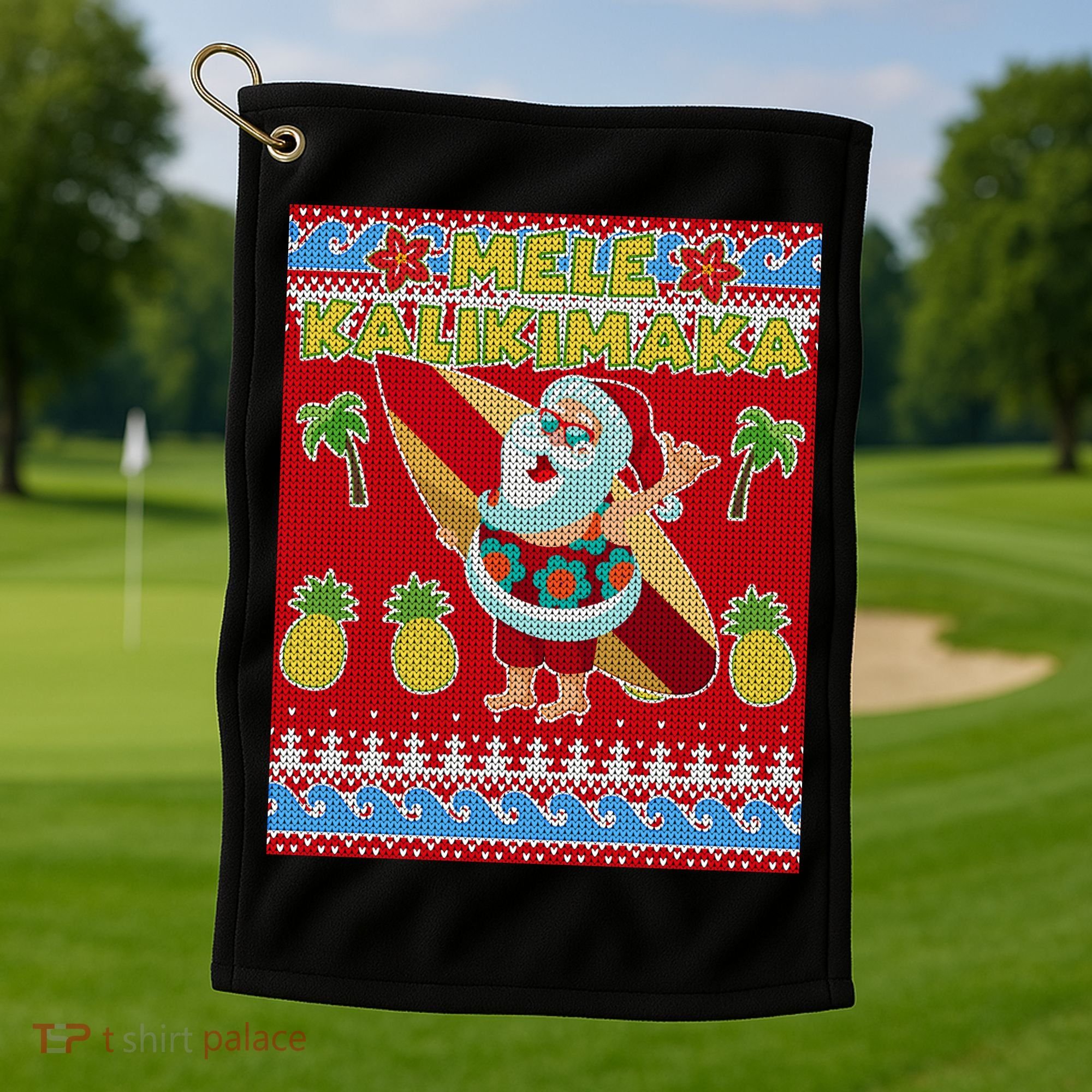 Mele Kalikimaka Santa Ugly Christmas Golf Towel