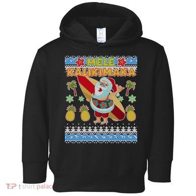 Mele Kalikimaka Santa Ugly Christmas Hawaiian Toddler Hoodie